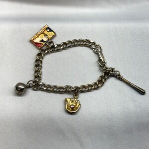 MLB Charm Bracelet Unisex 7.5" Silver Gold Fair Vintage Baseball Sports Logo